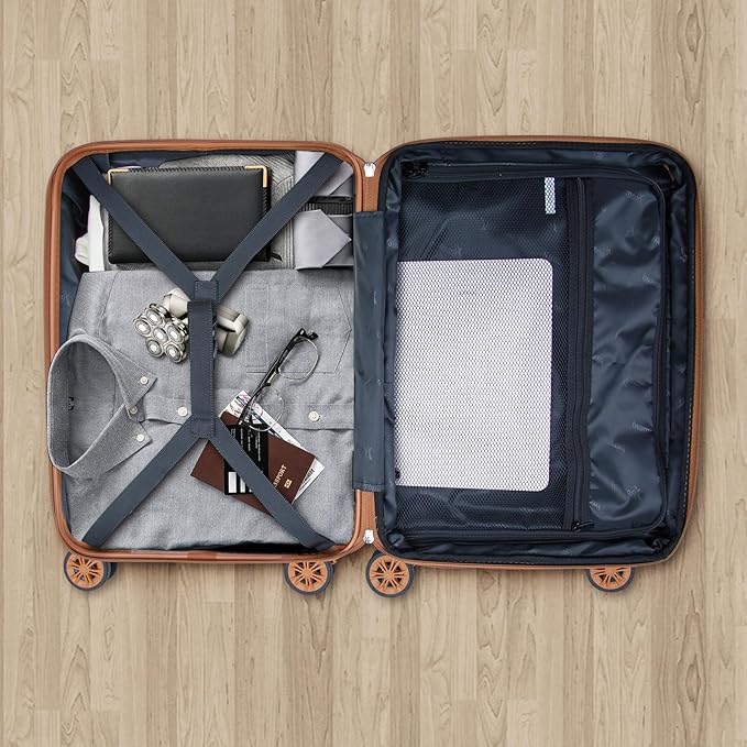Romswi Expandable 22" Carry On Luggage,Hardshell Suitcase with Double Spinner Wheels for 20% More Space, Airline Approved Lightweight Hardside Luggage, Scratch-Resistant & YKK Zipper,Black