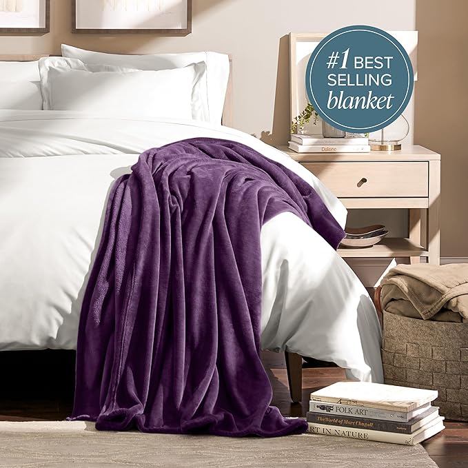 Bare Home Fleece Blanket - Twin/Twin Extra Long - Ultra-Soft Lightweight for Bed, Sofa, and Couch - Luxury Microplush - Cozy Warm Blanket (Twin/Twin XL, Plum)