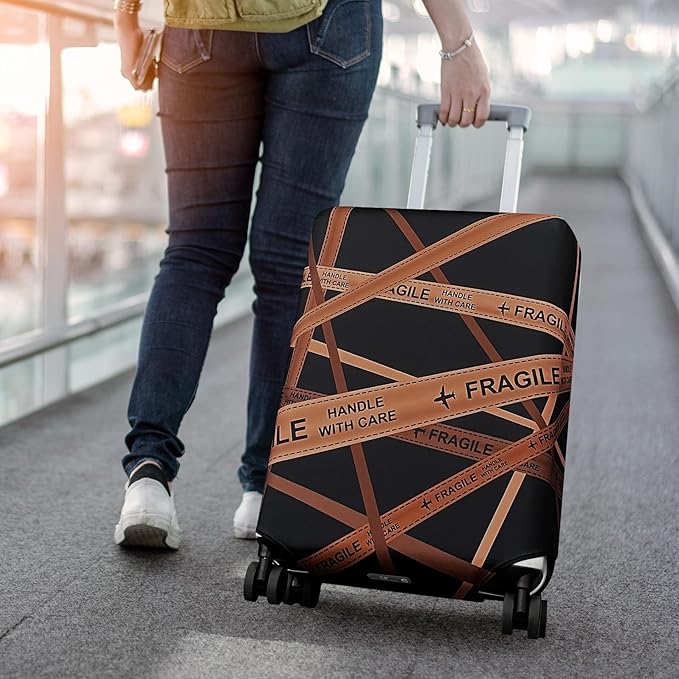 Explore Land Travel Luggage Cover Suitcase Protector Fits 27-30 Inch Case (Gold Fragile, L)