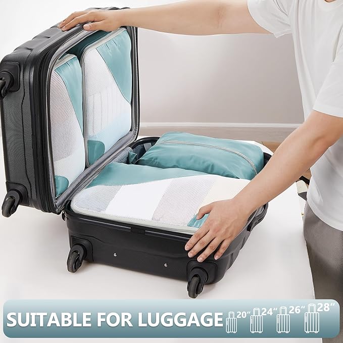 8 Set Packing Cubes for Travel, Gifts for Women Mom,Anti-Tearing Suitcase Organizer for Luggage with Shoe & Hanging Toiletry Bag,OlarHike Vacation Essentials & Accessories for Cruise Ship, Blue Gray
