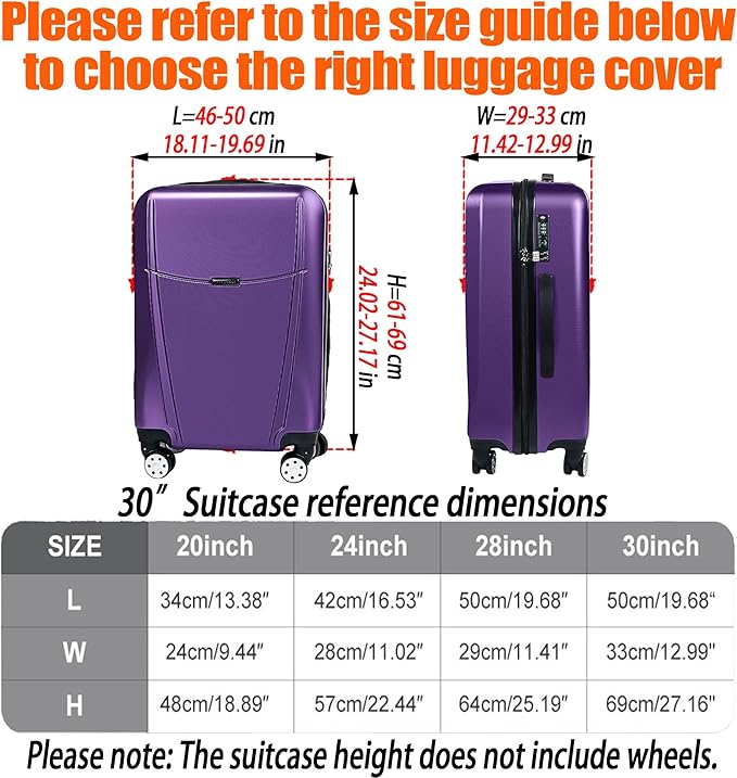 Suitcase Covers for Luggage – TSA Approved Clear PVC Luggage Protector Cover, Thick Transparent Waterproof Sleeve with Large Hook and Loop Closure, Fits 30" Wheeled Suitcases