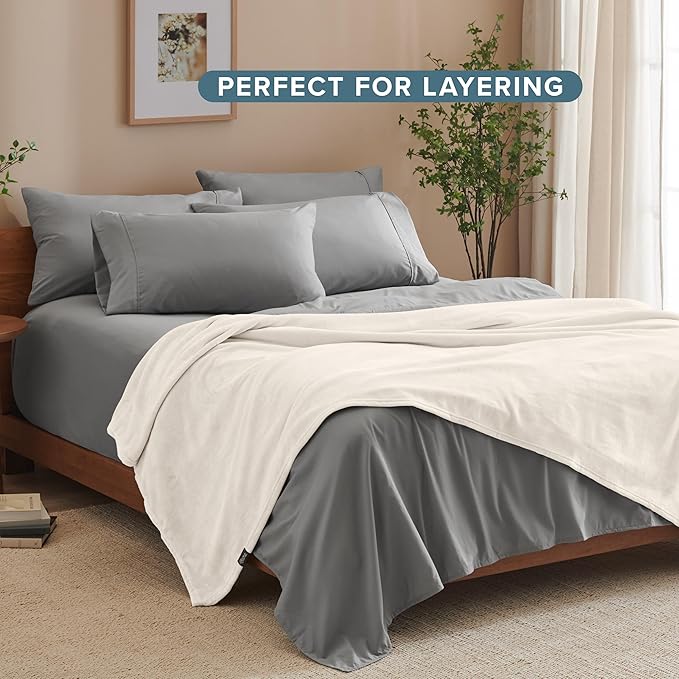 Bare Home Fleece Blanket - Full/Queen - Ultra-Soft Lightweight for Bed, Sofa, and Couch - Luxury Microplush - Cozy Warm Blanket (Full/Queen, Vanilla)
