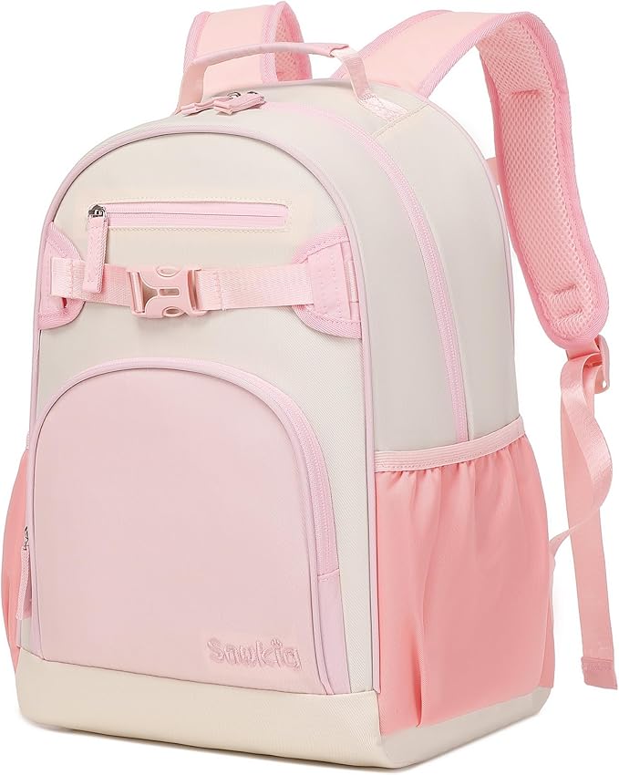 Lightweight Cute Kids Backpack for School Kindergarten Elementary Backpacks for Gilrs ages 6-8-10 (Pink Cream)