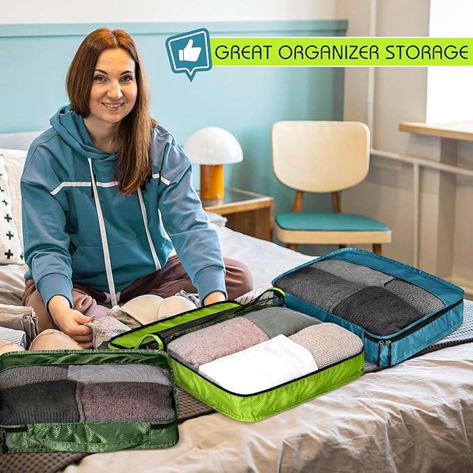 5 Pcs Packing Cubes for Suitcase Large Travel Cubes Carry on Luggage Organizer Bags for Clothes Accessories(S,Green)