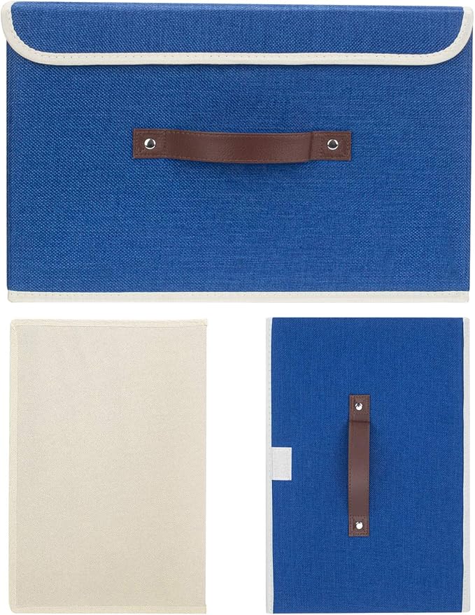 TYEERS Collapsible Storage Boxes, Washable Fabric Storage Bins with Lids, 14.9x9.8x9.8 inches, 2 Pack, Classic Blue