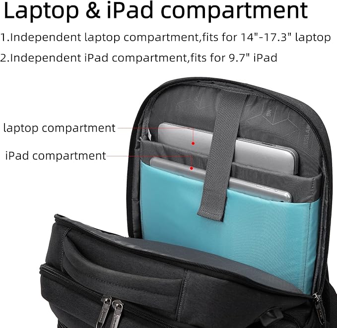 DUSLANG 17 Inch Laptop Backpack for Travel Water Resistant College Bookbag for Men/Women Laptop Bag with USB Charging Port and Tablet Sleeve Bag Compatible Protective Case, Black