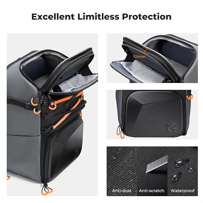 K&F Concept Camera Backpack Shoulder Bag for Photographers, Hardshell Case Camera Bag, Multifunction Photography Backpack with 15.6" Laptop Compartment
