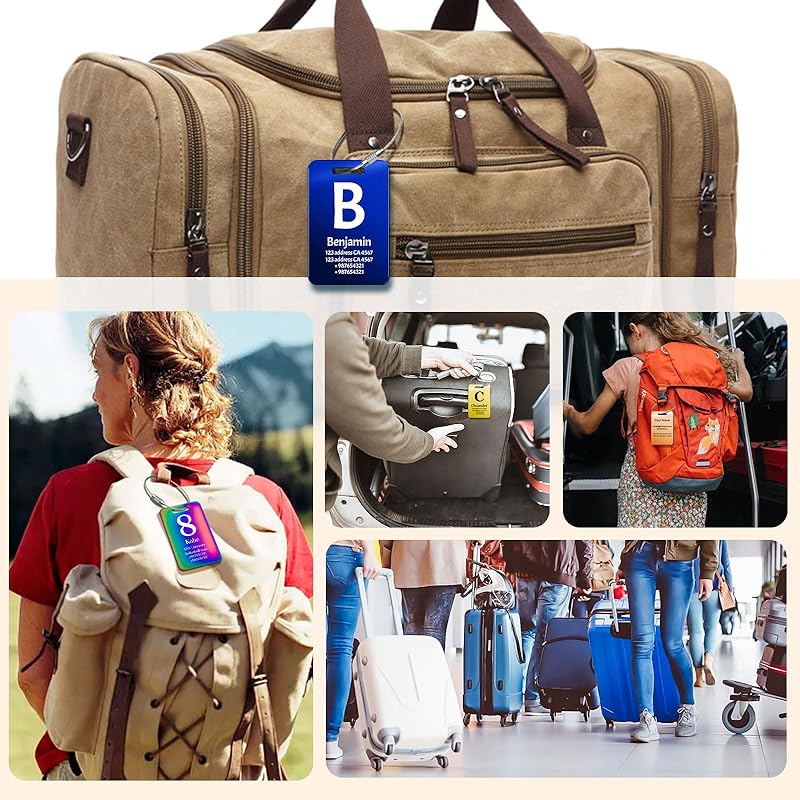 Customized Stainless Steel Luggage Tags: Personalize Your Suitcases, Backpacks, and Bags with Your Text - Custom Initial Text Name ID,Number 2"x3.3"