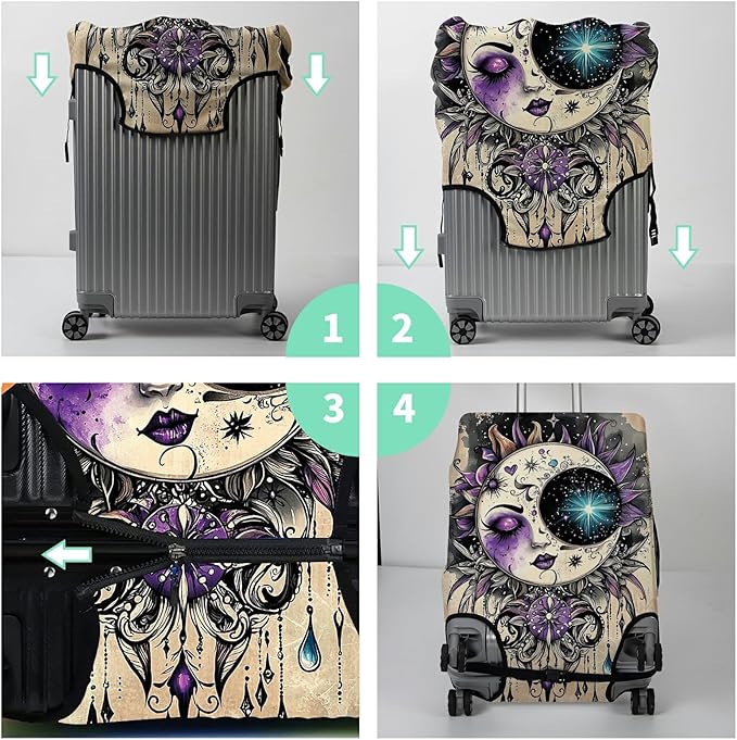Luggage Cover Suitcase Protector Plus 1 Luggage Tag, Gothic Moon Face Travel Suitcase Cover for 18-20 inch Luggage (S) with Concealed Zipper Washable Elastic Cloth Dustproof Anti-Scratch