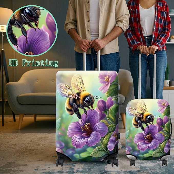 Luggage Cover Plus - Purple Flowers Travel Suitcase Cover for 26-28 inch Luggage with Concealed Zipper, Washable Elastic Cloth, Dustproof, Anti-Scratch