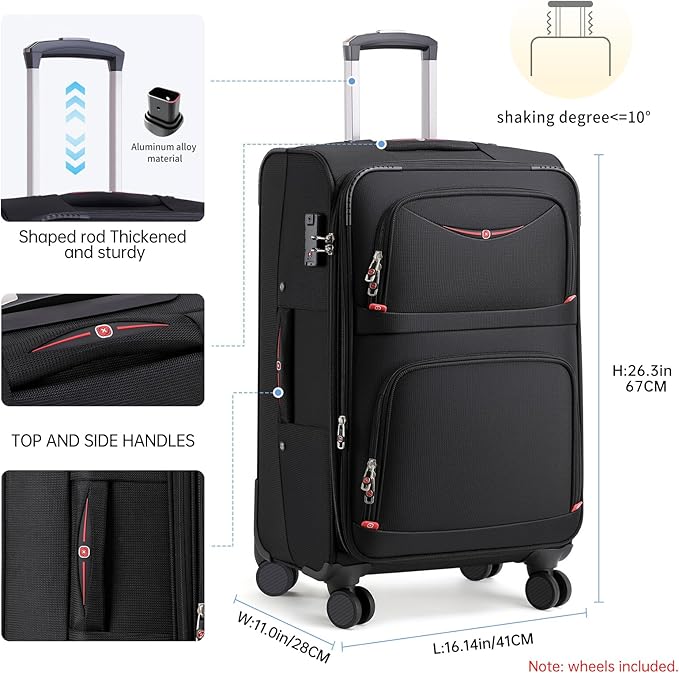 Softside Expandable Luggage with 4 Spinner Wheels, Durable Checked-Luggage Suicase (Black, 25-Inch)