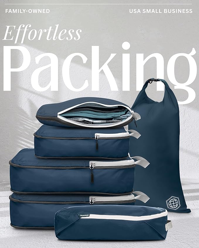 Compression Packing Cubes Set for Travel - Lightweight, Durable Clothes Organizer for Carry-On Luggage and Suitcases by TRIPPED Travel Gear