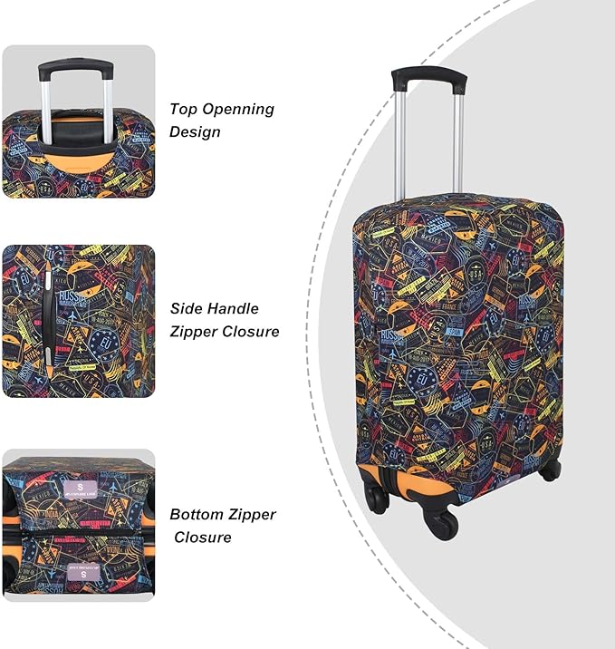 Explore Land Travel Luggage Cover Suitcase Protector Fits 18-22 Inch Case (Stamp, S)