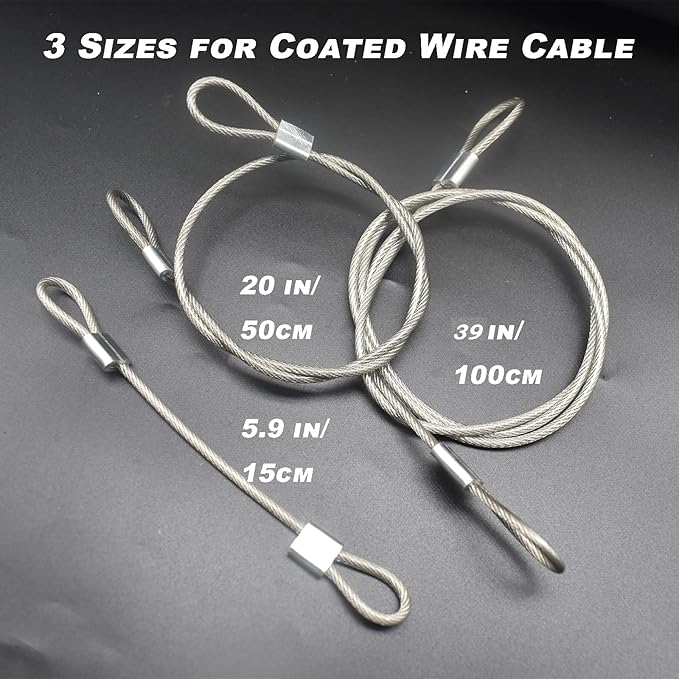 10 pcs 20 inch (50cm) 3mm Thickness Stainless Steel Wire Cable with Loops Vinyl Cover Coated Short Rope Lanyard Lock Safety Tether Chains, Clear