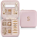 Vlando Wedding Gifts, Travel Jewelry Organizer, Necklace Organizer Earrings Ring Organizer, Travel Christmas Gifts for Women Travel Essentials - Letter S, Pink