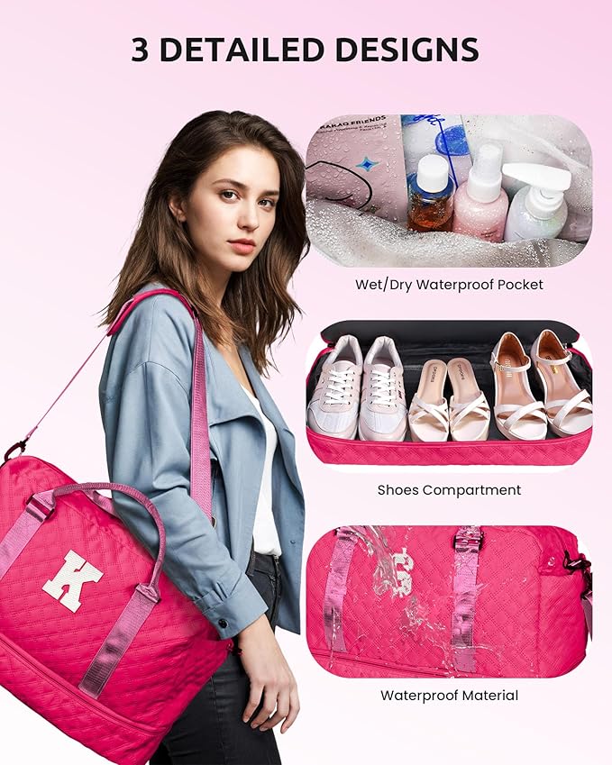 Womens Gifts for Birthday-Initial Travel Bag with Shoe Compartment, Personalized Weekender Bag, Monogram Overnight Bag for Women, Letter Travel Bag with Makeup Bag Ladies Gifts (Letter S)
