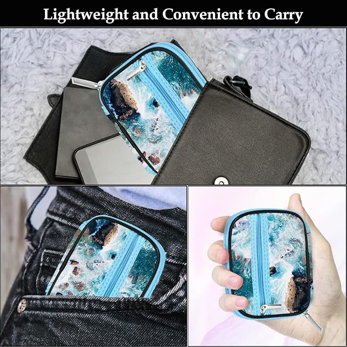 Serfeymi Weekly Travel Pill Organizer Pill Case for Purse with Removable 7 Day Pill Box, Fashionable Travel Medicine Organizer Pill Container for Medicine, Vitamin, Supplement - Blue 03 + Pill Box