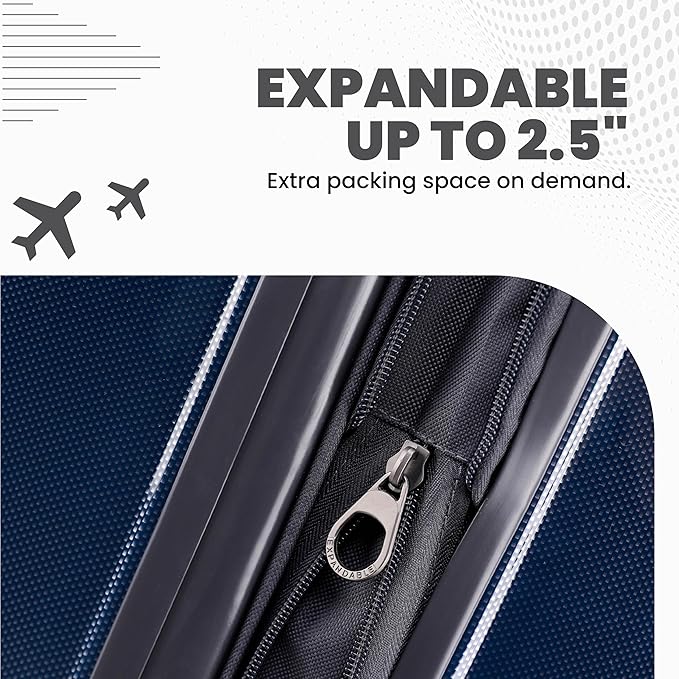 Spyder Rails 29 Inch Expandable Hardside Upright Suitcase with 360° Spinner Wheels, TSA Approved Lock, Navy