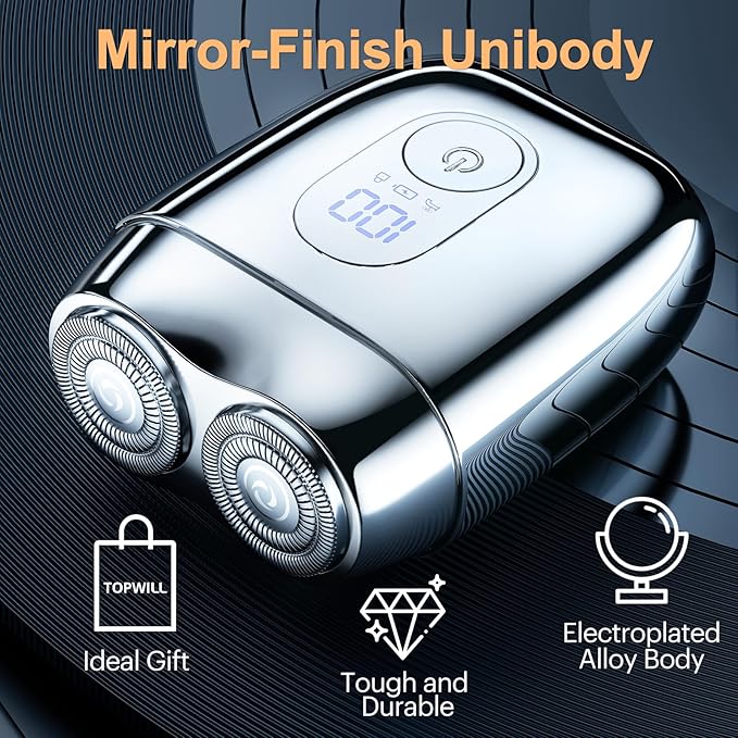 All-Metal Mini Electric Shaver for Travel Men– Smooth & Close Shave, Portable USB-C Rechargeable Razor with Mirror Cap, Waterproof Wet/Dry, Ideal Gift for Dad Husband Boyfriend – RX40 Silver