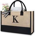 TOPDesign Initial Jute/Canvas Tote Bag, Personalized Present Bag, Suitable for Wedding, Birthday, Beach, Holiday, is a Great Gift for Women, Mom, Teachers, Friends, Bridesmaids (Letter K)