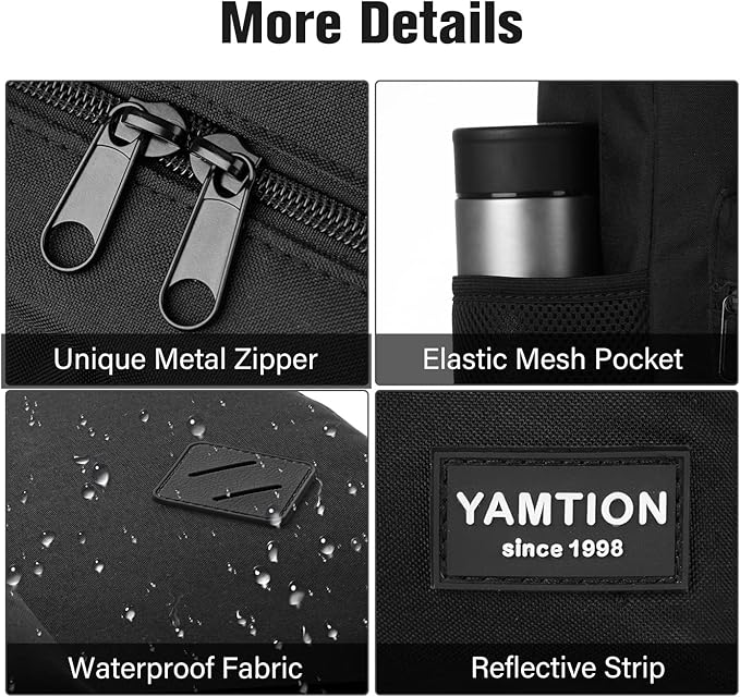 Black Backpack for Women Men,Casual School Backpack Teen Boys and Girls 15.6 Inch Laptop Bookbag with USB Charger for College High School Travel Business