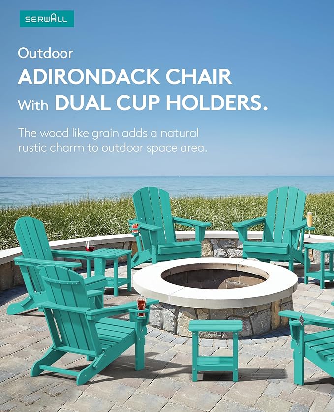 SERWALL Adirondack Chair with Cup Holders - Composite Adirondack Chairs Set of 2 HDPE Outdoor Chairs All Weather Use- Aruba