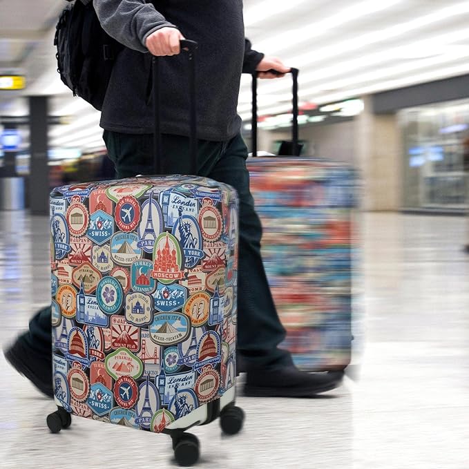 Explore Land Travel Luggage Cover Suitcase Protector Fits 18-22 Inch Case (Landmark Sticker, S)