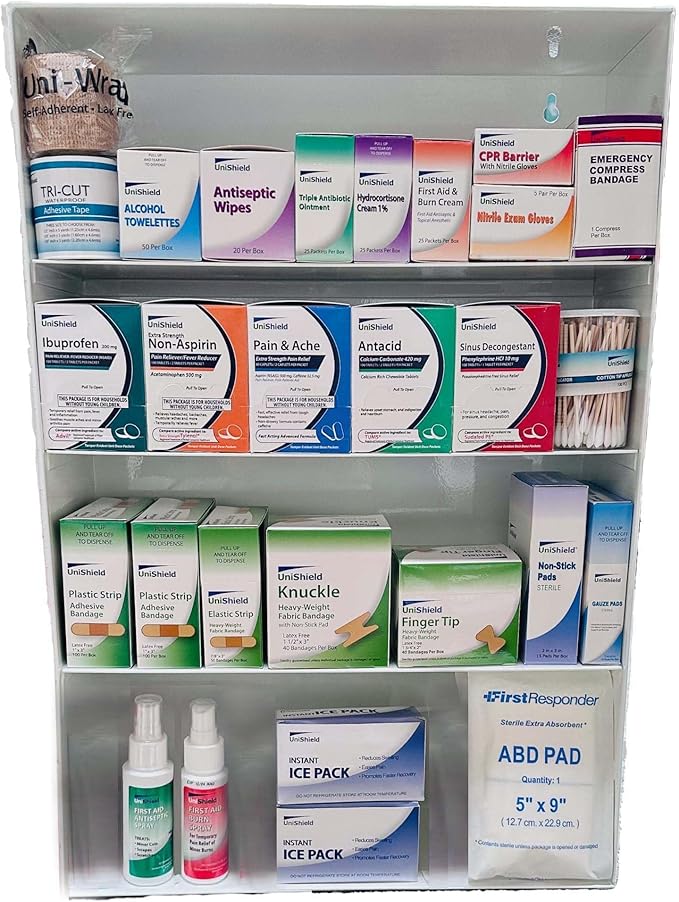 4-Shelf Metal 1st Aid Cabinet Class B, Large Capacity First Aid Wall Mount Medicine Cabinet, Secure Metal Med Box with Easy Access, Exceeds OSHA/ANSI Z308.1 2015, Over 775-Pieces