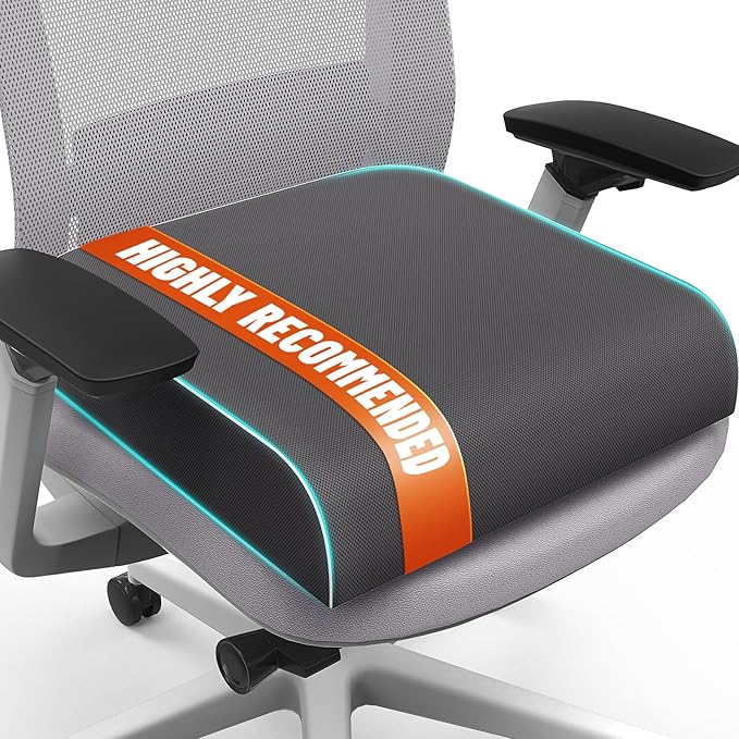 Seat Cushion for Tailbone Pain Relief, Office Chair Cushion, Memory Foam Large Chair Cushion with Non-Slip Cover for Soft Support at Office Chair, Car Seat, Airplane Grey/Large