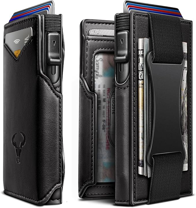 BULLIANT Men Wallet Gift Boxed,Slim Front Pocket Wallet Money Clip Card Holder 3.8"x2.7",Pop-up Access