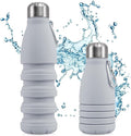 Foldable Drinking Bottle - BPA-free, leak-proof - Ideal festival accessory and practical outdoor companion with carabiner (Grey)
