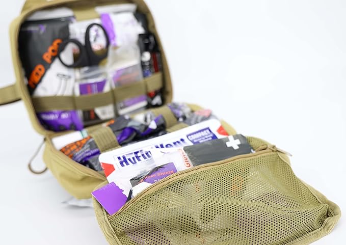 Lightning X Rip-Away Officer's Patrol Tactical Gunshot & Trauma IFAK Kit w/Headrest Mount - Desert TAN