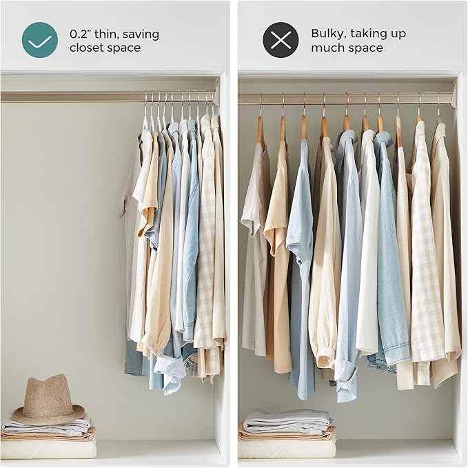 SONGMICS Clothes Hangers, Pack of 50 Plastic Coat Hangers, Space-Saving, 0.2 Inches Thick, 17.7 Inches Wide, 360° Swivel Hook, Cloud White and Dark Gray UCRP050W50