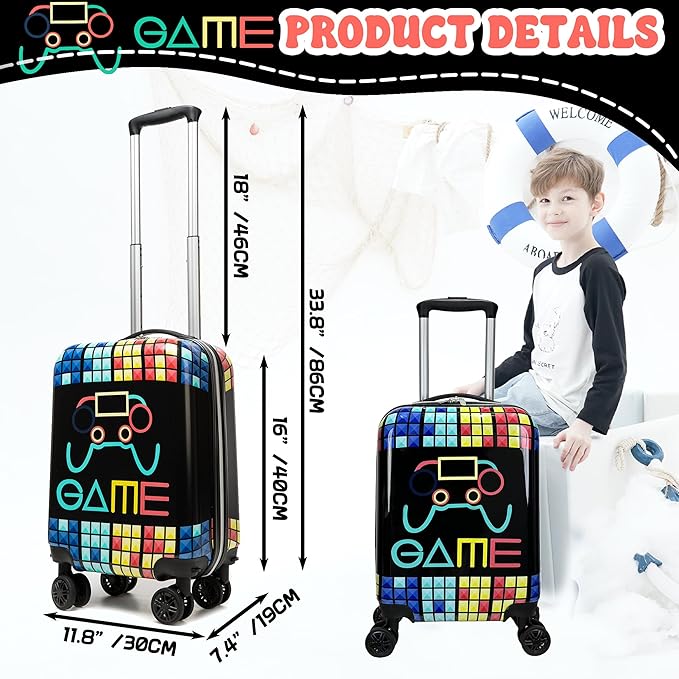 Kids Suitcase Set for Boys Hardside Luggage with Spinner Wheels 2 Piece 16inch Toddler Suitcase for Boys Travel Carry on Luggage Airline Approved