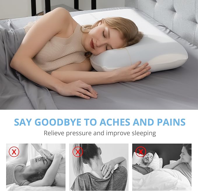 EGOHOME Cooling Memory Foam Pillow for Sleeping, Neck Pillow for Side, Back, Stomach Sleepers, Bed Pillow for Neck Pain Relief, Two-Sided Washable Reversible Cover, Standard Size (1 Pack, 5'')