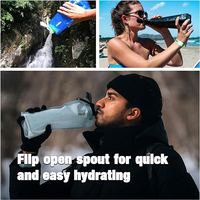 Vapur Collapsible Water Bottle With Carabiner, Compact Bottle Folds Flat For Hydration On The Go, Ideal for Traveling, Hiking or Camping, 23 Ounce, Olive, Pack of 1