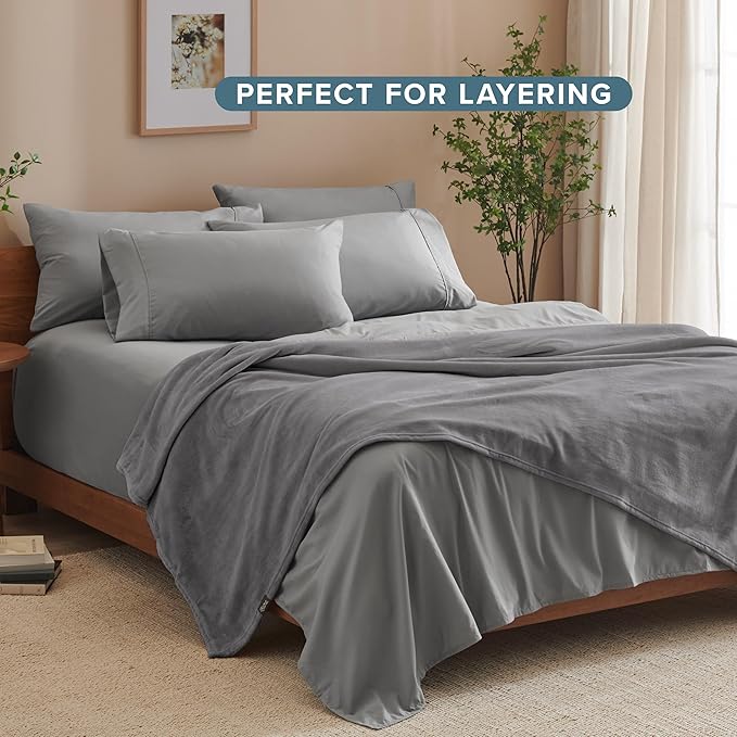 Bare Home Fleece Blanket - Throw Extra Long - Ultra-Soft Lightweight for Bed, Sofa, and Couch - Luxury Microplush - Cozy Warm Blanket (Throw XL, Grey)