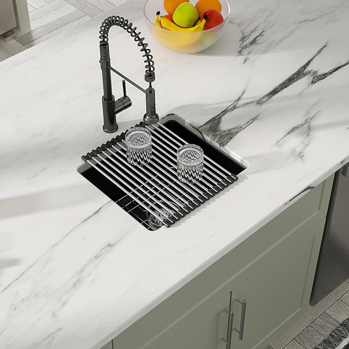 Dcolora 15 Inch Granite Composite Black Bar Sink Undermount Small Kitchen Sink Quartz Prep RV Single Bowl Under Counter Basin DC-GU7745