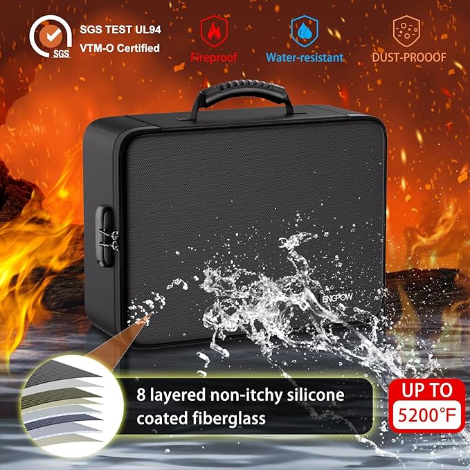 ENGPOW File Organizer Bag with 13 Pocket Accordion File Folder, Fireproof Document Organizer with Lock& Labels,Multi-Layer Portable Home Travel Safe Storage Box for Important Documents,Files and More