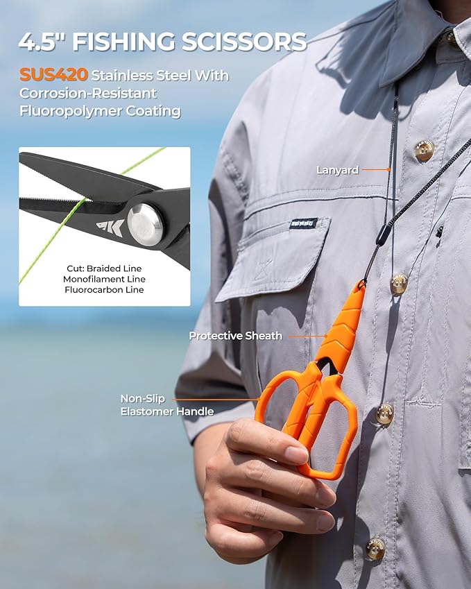 KastKing SteelStream Fishing Tool Set, Fishing Gear - Corrosion Resistant Fishing Pliers, Fillet Knife, Fishing Scissors, Fish Lip Gripper, Multi-Functional Jaw, Fishing Gifts for Men