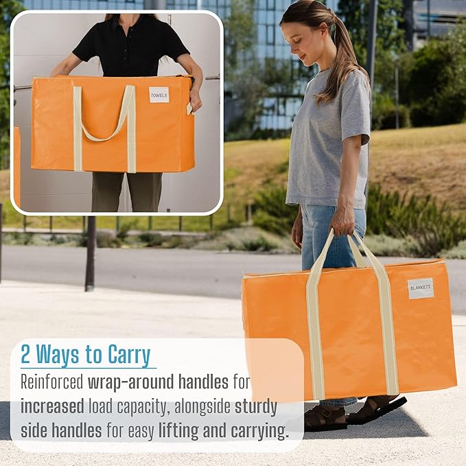 VENO 6 Pack Moving Bags, Heavy Duty, Moving Boxes Alternative, Packing Storage Supplies, Dorm Room Essentials with Zipper for Clothes, Extra Large Packaging Totes (Seasonal Autumn Orange, 6 Pack)