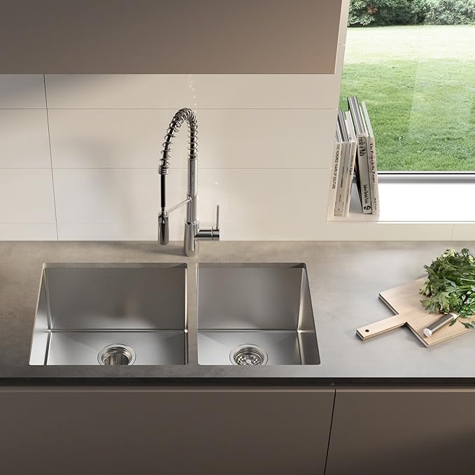 Kraus Kitchen Sinks Undermount - 33 Inch Stainless Steel Kitchen Sink, 60/40 Double Bowl, 16 Gauge, Model KHU103-33