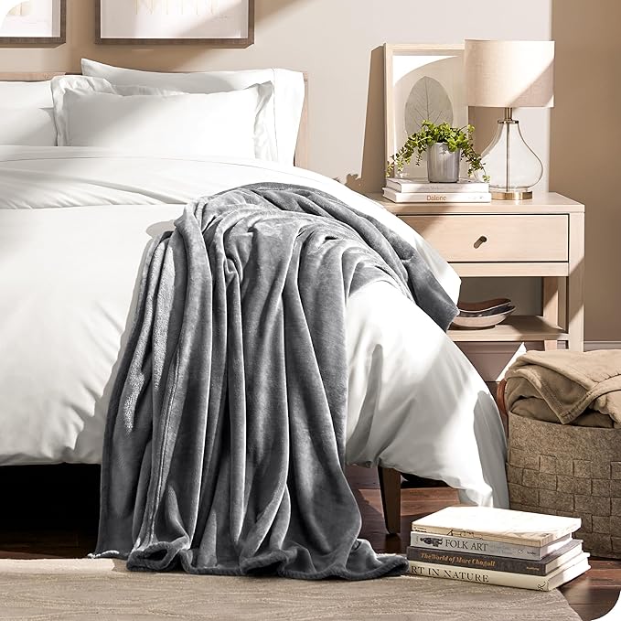 Bare Home Fleece Blanket - Twin/Twin Extra Long - Ultra-Soft Lightweight for Bed, Sofa, and Couch - Luxury Microplush - Cozy Warm Blanket (Twin/Twin XL, Grey)