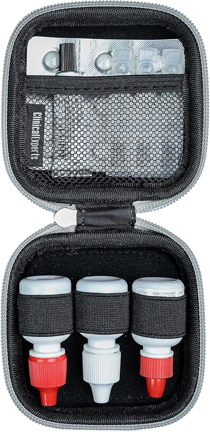 Multi-Functional Eye Drops, Medicine & Travel Accessories Organizer - Hardshell EVA Compact Carry Case - Loops & Mesh Pocket for Daily Pills, Charging Cables & Batteries by Clinical Experts