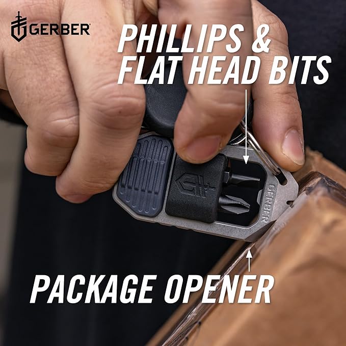 Gerber Gear Driver Keychain 5-in-1 Multitool, Clips to Pocket or Keychain with Pry Bar, Phillips and Flat Head Screwdriver Bits, and Bottle Opener, Lightweight EDC Gear for Everyday Carry, Urban Blue