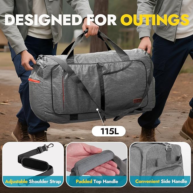 Canway 85L Travel Duffel Bag, Foldable Weekender Bag with Shoes Compartment for Men Women Water-proof & Tear Resistant