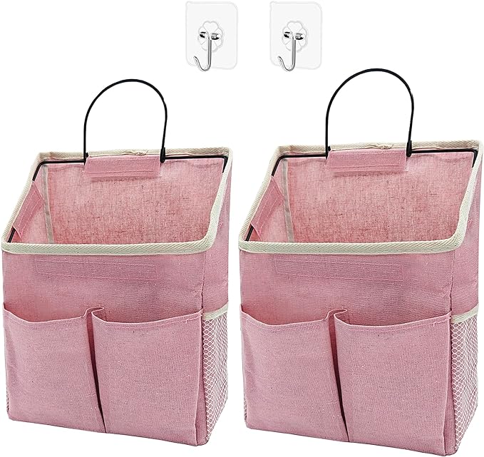 2pcs Wall Hanging Storage Bag,Wall Hanging Organizer Bags with Pockets, Wall Organizer Storage for Dormitory Bathroom Bedroom Kitchen(Pink)