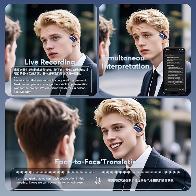 168 Languages AI Translation Earbuds, Bluetooth 5.4 Headphones Translator, 4-in-1 Smart Mode Touch Screen Real-Time Earphones Fit iOS and Android Ideal for Travel Business Learning, Deep Blue