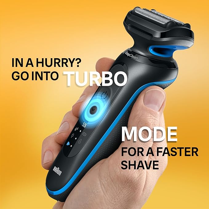 Braun Electric Shaver for Men, Series 5 5150cs, Wet & Dry Shave, Turbo Shaving Mode, Foil Shaver, with Beard Trimmer, Body Groomer and Charging Stand, Blue