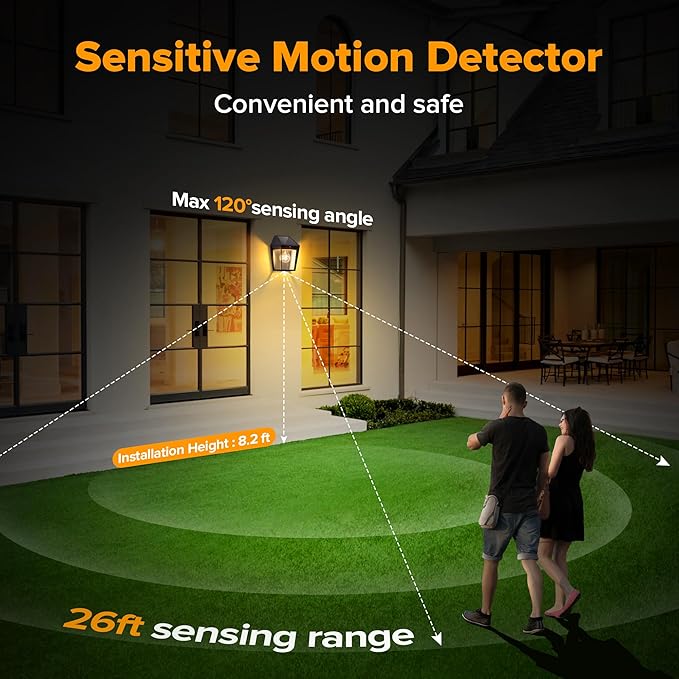 LUTEC 2 Pack Solar Wall Lights Outdoor, Solar Wall Lanterns with 3 Modes, Dusk to Dawn Motion Sensor Led Sconce Lights, Waterproof Exterior Front Door Porch Lights for Outside, Patio, Garage